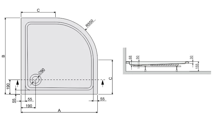 Brodzik półokrągły SANPLAST FREE LINE  80x80x5cm, biały eurowhite 615040142001000