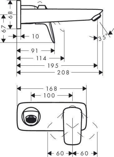 Bateria umywalkowa HANSGROHE LOGIS podtynkowa, wyl.195mm, el. zew., chrom 71220000
