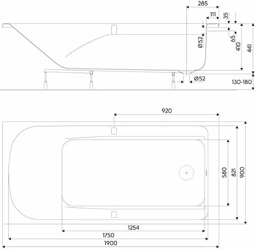 Wanna prostokątna KOŁO COMFORT PLUS 190x90cm, z uchwytami, biała XWP1491000