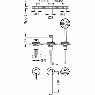 Bateria wannowa ALPLUS TRES 3 otworowa, chrom 20316102