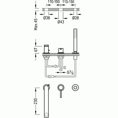 Bateria wannowa TRES MAX 3 otworowa, wylewka 25cm, chrom 6216102