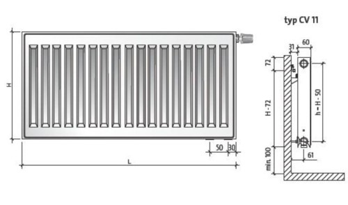 Grzejnik płytowy PURMO Ventil Compact CV11 900x500, moc 714W F07110900501