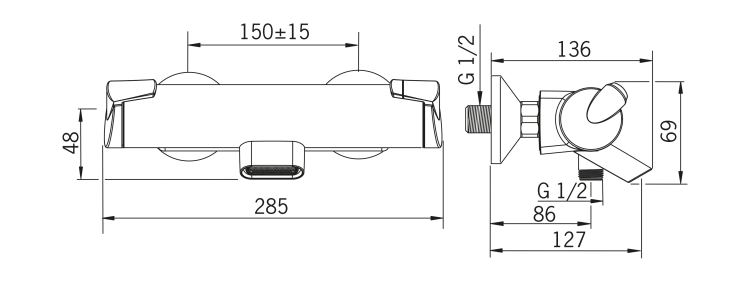 Bateria wannowa ORAS OPTIMA ścienna z termostatem chrom 7140U