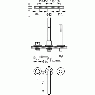 Bateria wannowa STUDY-TRES 3 otworowa, chrom 26215001