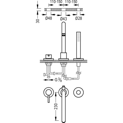 Bateria wannowa STUDY-TRES 3 otworowa, chrom 26215001