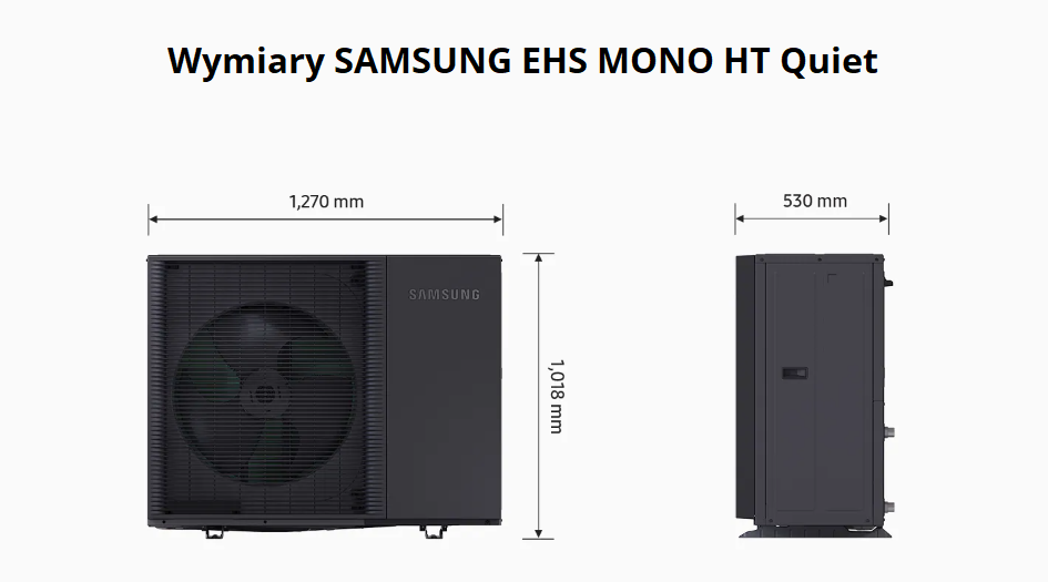 Wymiary pompa ciepła SAMSUNG HT Quiet